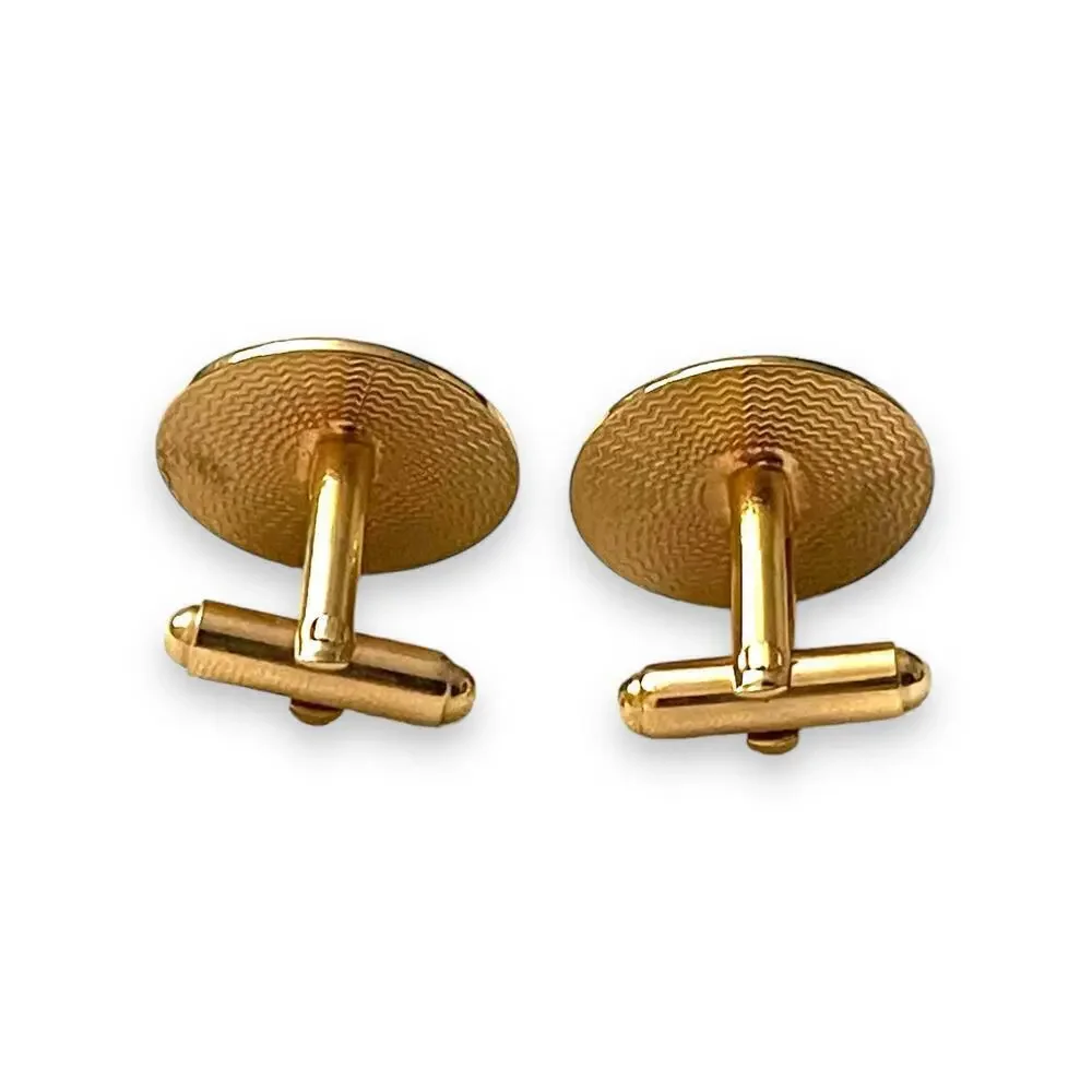 Vintage Hickok Cufflinks Mens Gold Tone Red Glass Cabochons Art Deco Signed USA